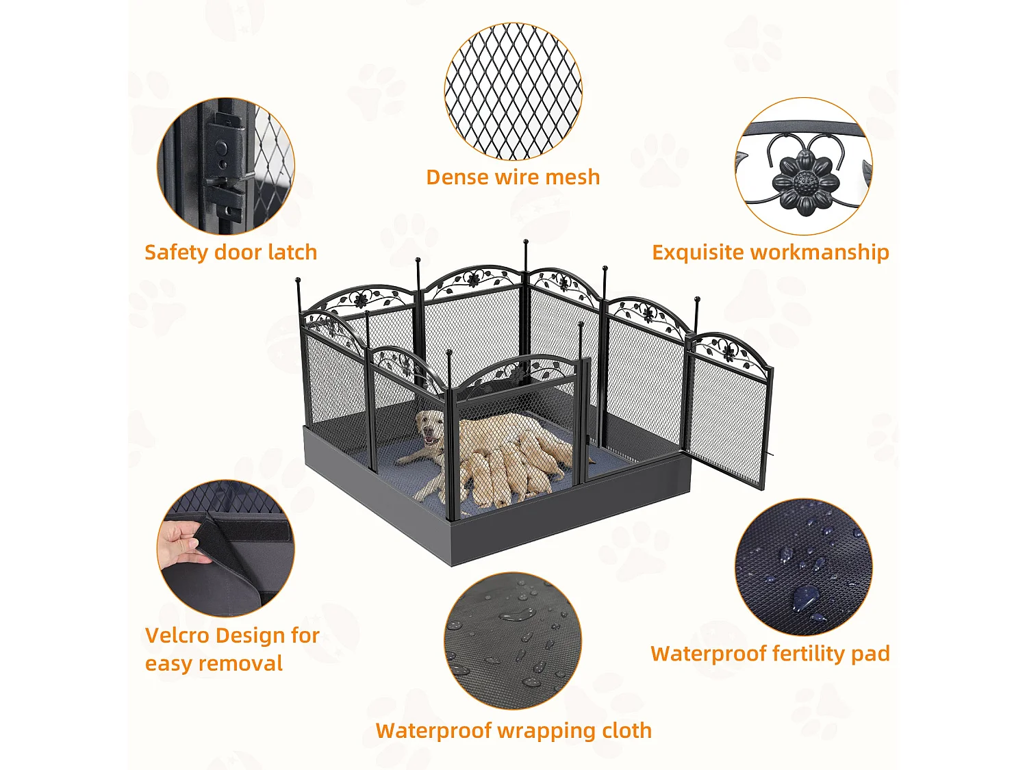 Enclos chien acrylique grande taille parc grand chien intérieur en métal caisse de mise bas pour chiens chat lapin 163x102.5x80cm