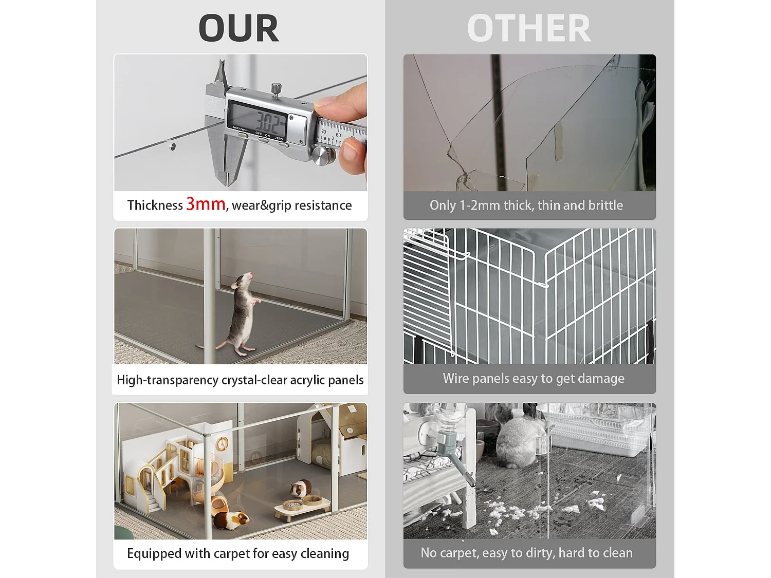 Enclos lapin intérieur parc pour petits animaux rongeur chiot cochon d'inde 6 panneaux 124x63x40cm