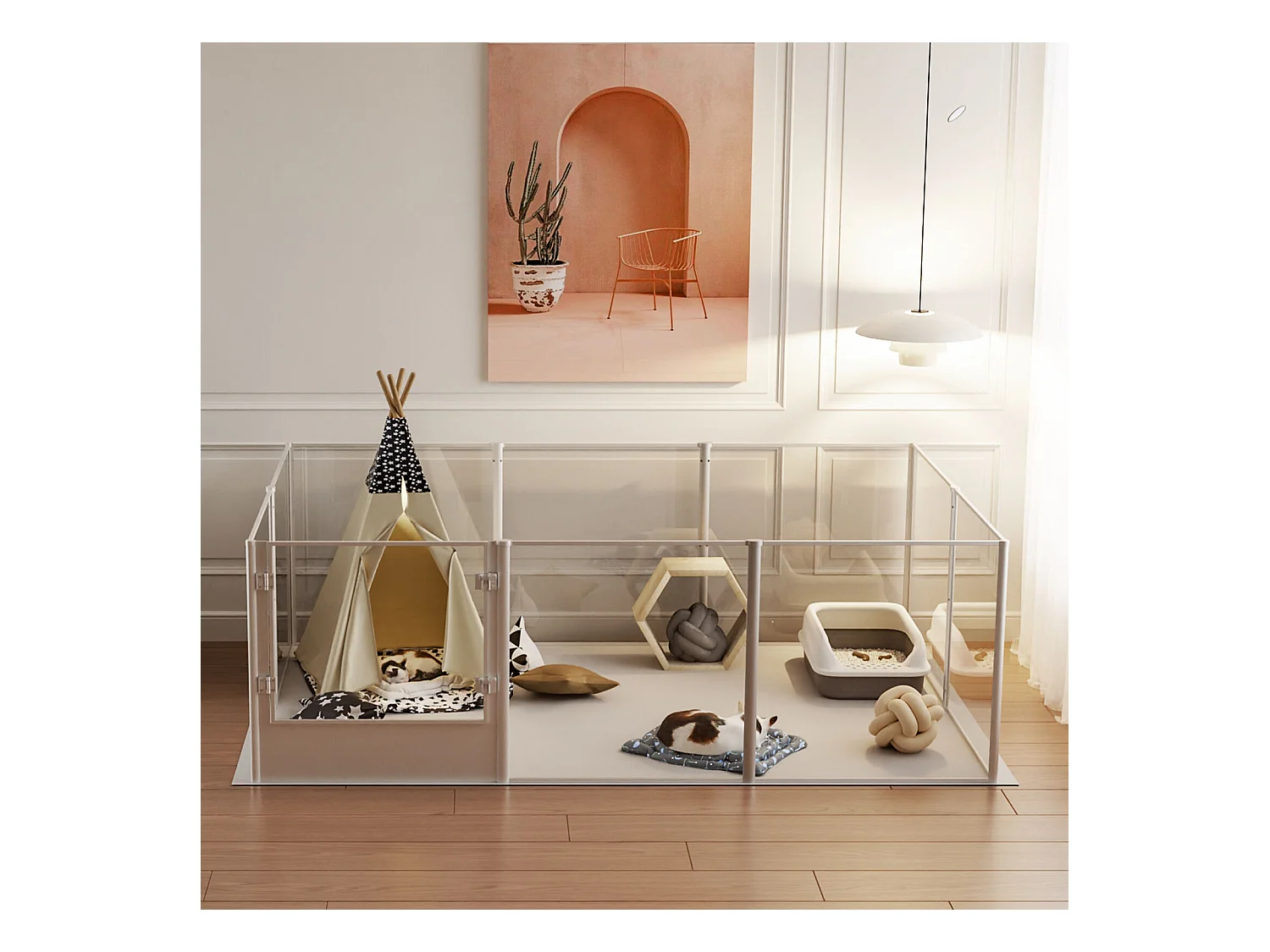 Enclos lapin intérieur parc pour petits animaux rongeur chiot cochon d'inde 6 panneaux 124x63x40cm