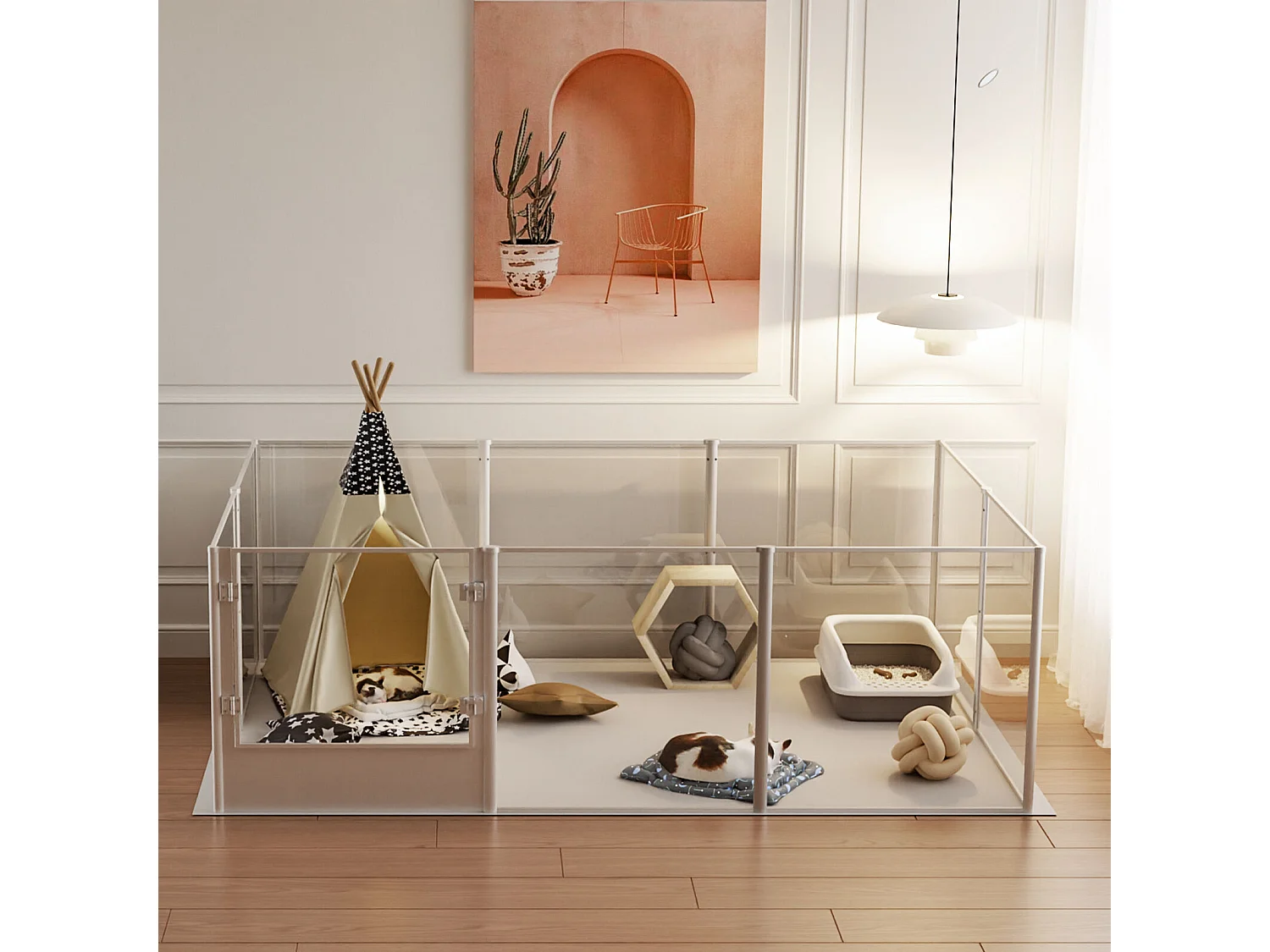 Enclos lapin intérieur parc pour petits animaux rongeur chiot cochon d'inde 6 panneaux 124x63x40cm