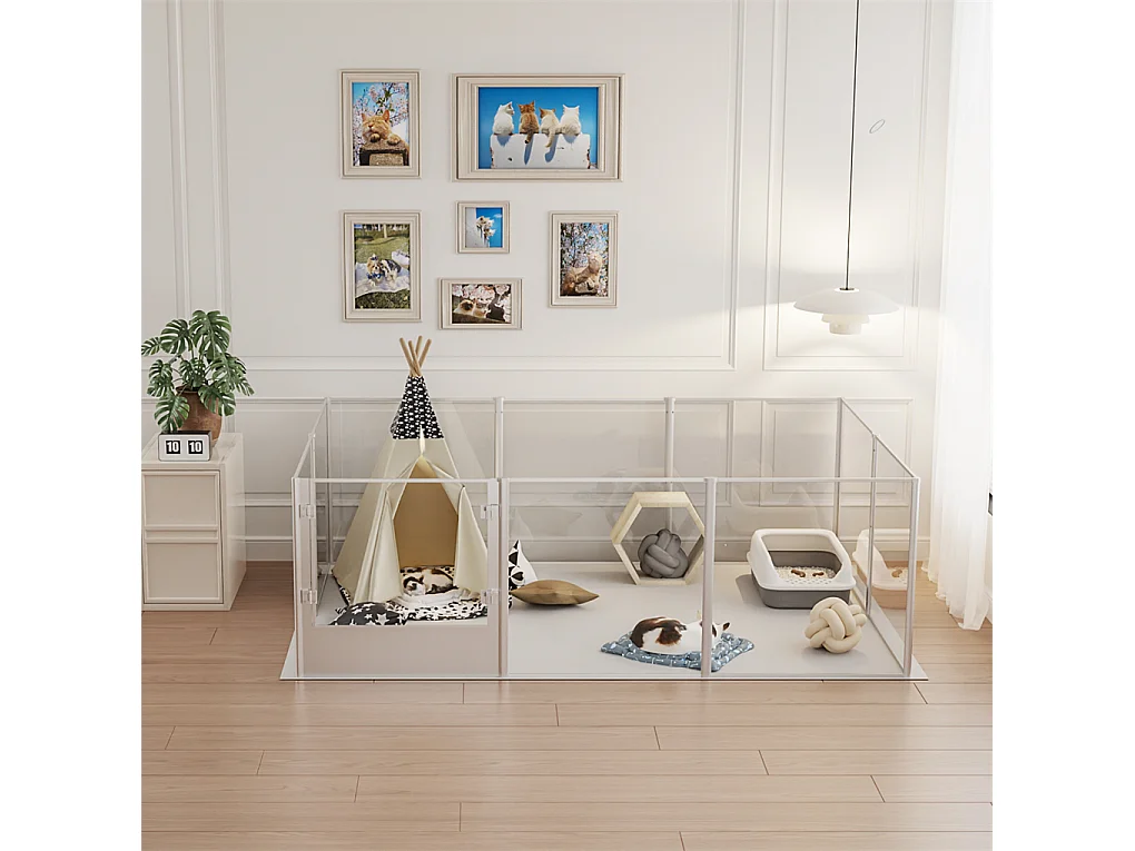 Enclos lapin intérieur parc pour petits animaux rongeur chiot cochon d'inde 6 panneaux 124x63x40cm