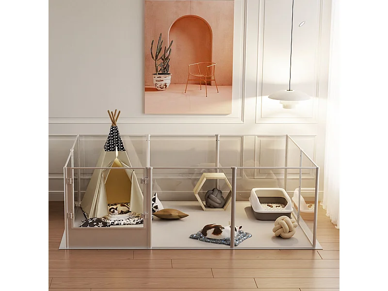 Enclos lapin intérieur parc pour petits animaux rongeur chiot cochon d'inde 6 panneaux 124x63x40cm