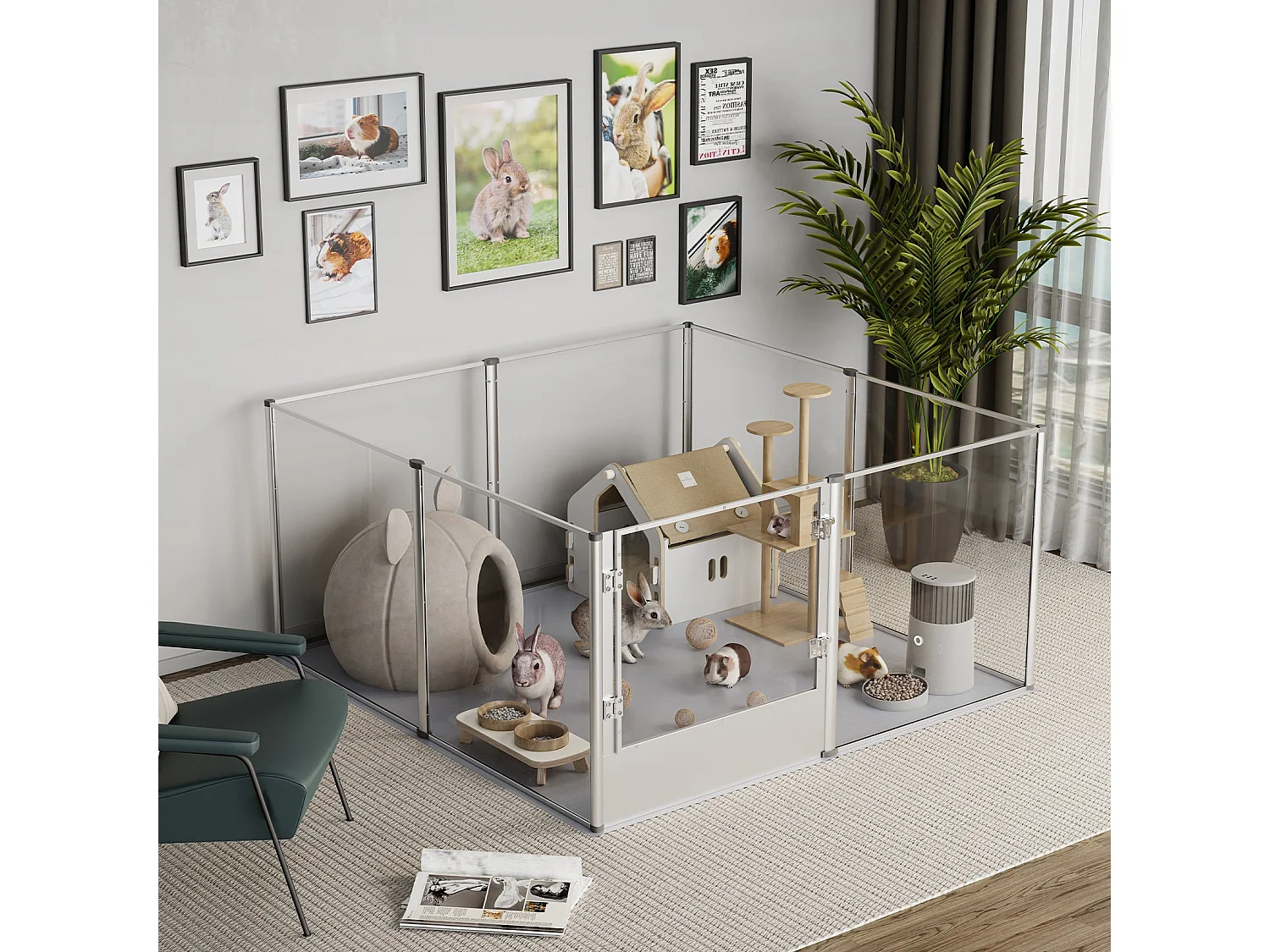 Parc grand chien intérieur enclos chien acrylique grande taille en métal caisse de mise bas pour chiens chat lapin 120x120x61cm