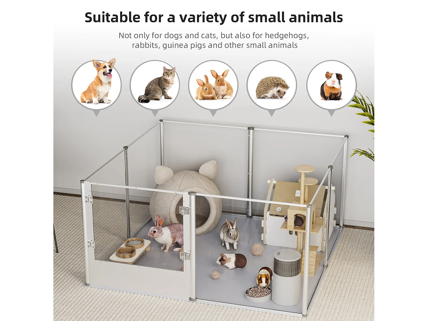 Parc grand chien intérieur enclos chien acrylique grande taille en métal caisse de mise bas pour chiens chat lapin 120x120x61cm