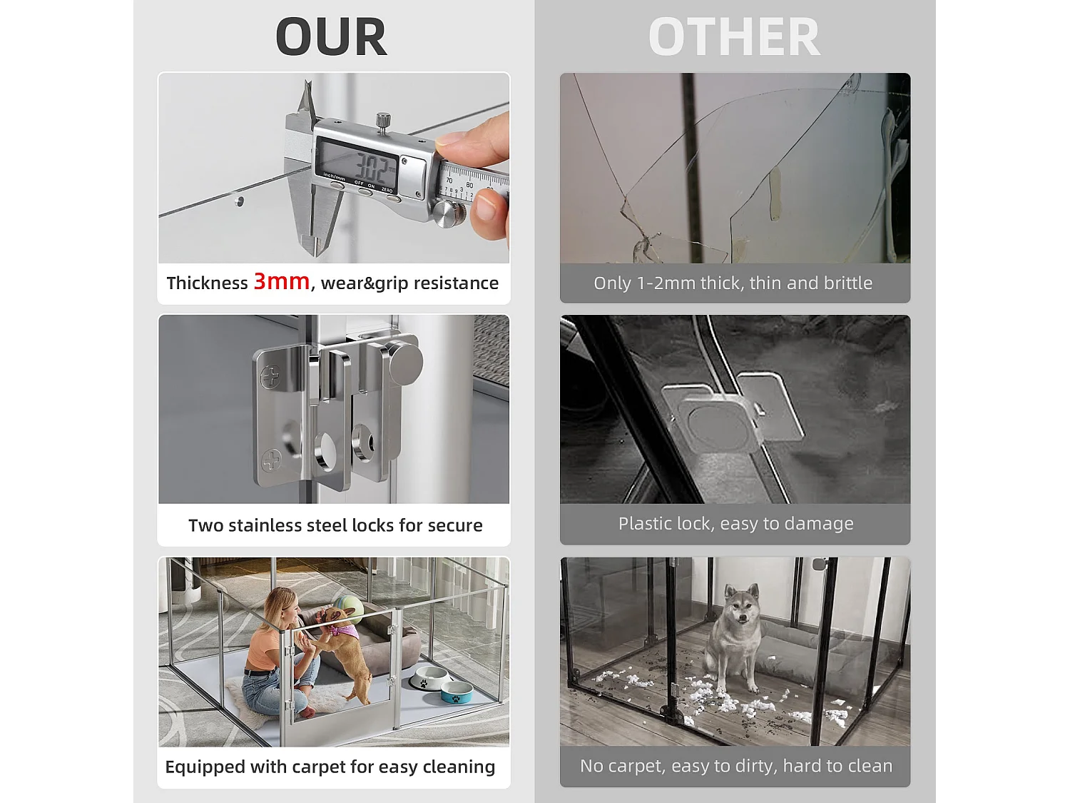 Parc grand chien intérieur enclos chien acrylique grande taille en métal caisse de mise bas pour chiens chat lapin 120x120x61cm