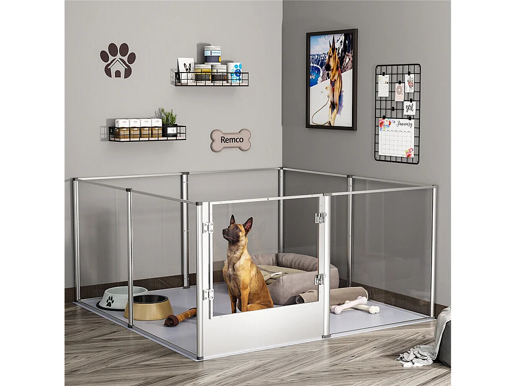 Parc chien intérieur grande taille enclos grand chien en acrylique caisse de mise bas pour chiens chat lapin 132x132x80cm