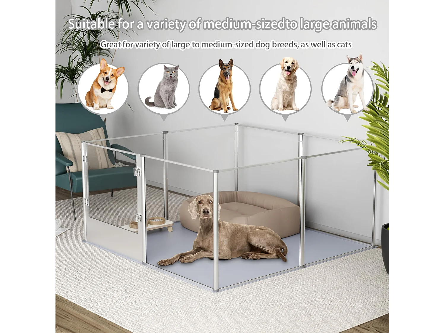 Parc chien intérieur grande taille enclos grand chien en acrylique caisse de mise bas pour chiens chat lapin 132x132x80cm