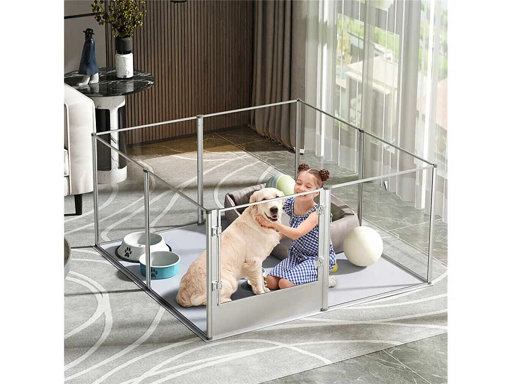 Parc chien intérieur grande taille enclos grand chien en acrylique caisse de mise bas pour chiens chat lapin 132x132x80cm