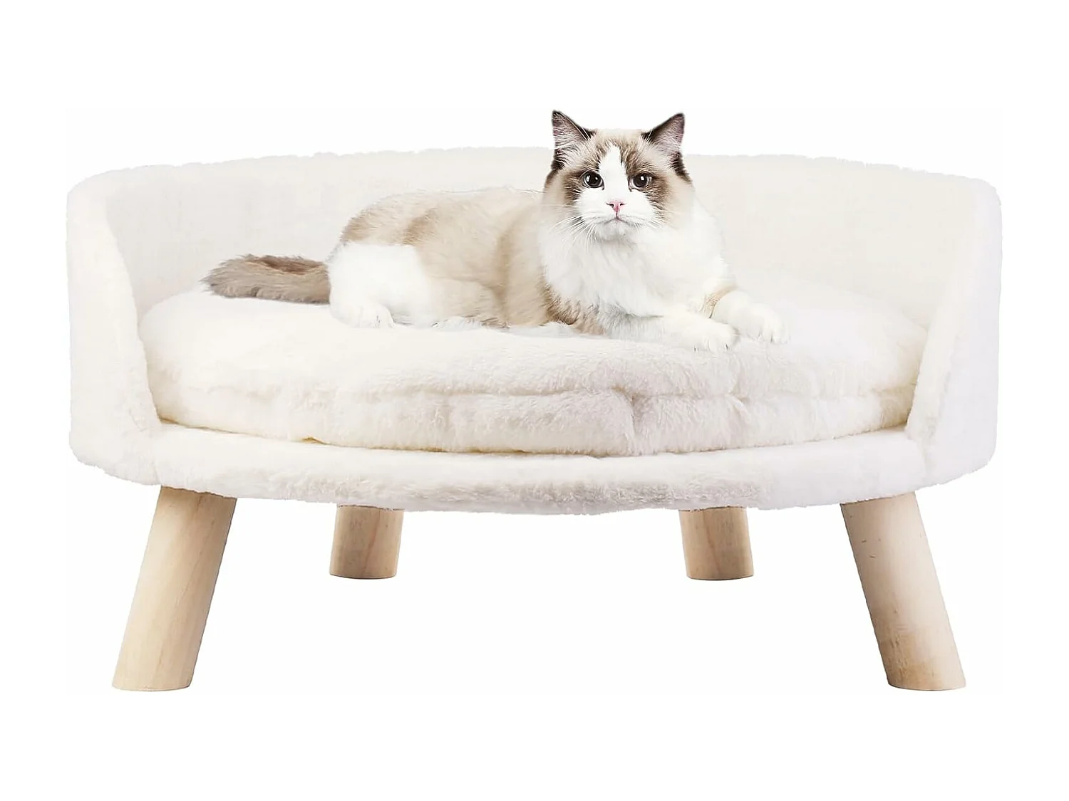 Canapé pour chat panier chien moelleux lit sur pieds avec coussin 41.5x41.5x32.8cm