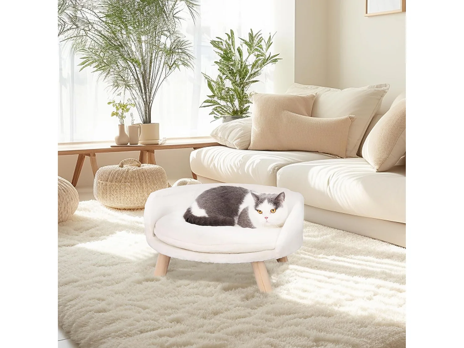 Canapé pour chat panier chien moelleux lit sur pieds avec coussin 41.5x41.5x32.8cm