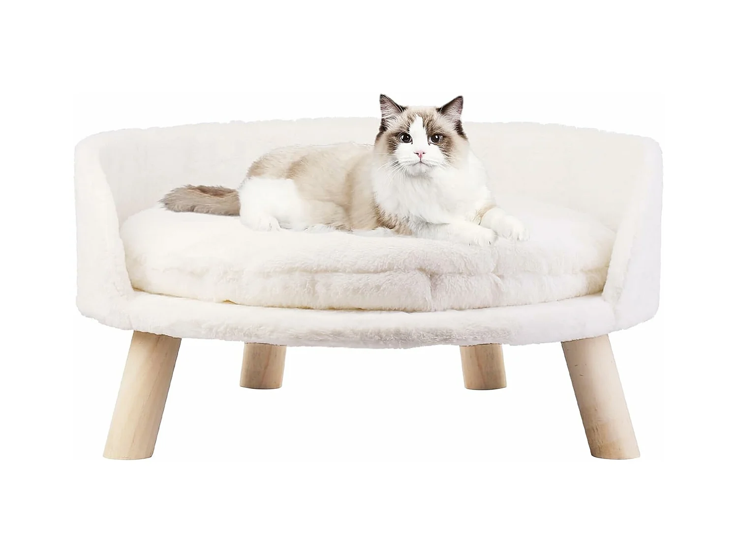 Canapé pour chat panier chien moelleux lit sur pieds avec coussin 41.5x41.5x32.8cm