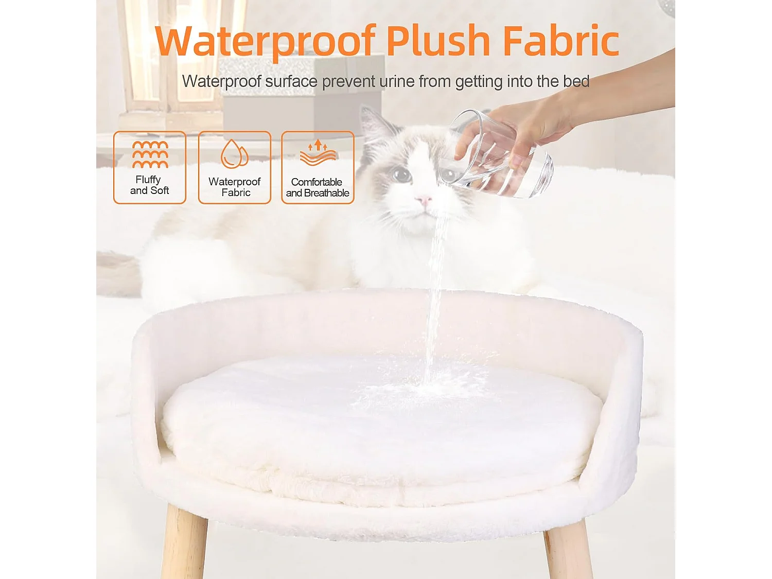 Canapé pour chat panier chien moelleux lit sur pieds avec coussin 41.5x41.5x32.8cm