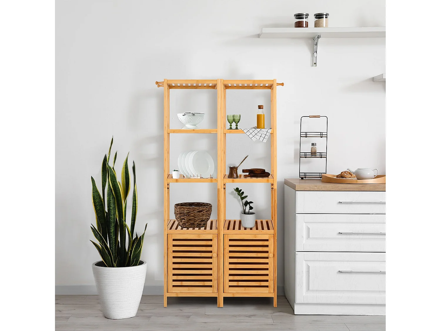 Meuble de rangement haute armoire de salle de bain meuble colonne avec 3 étagères et 1 porte présentoir placard 33.8x33x140cm