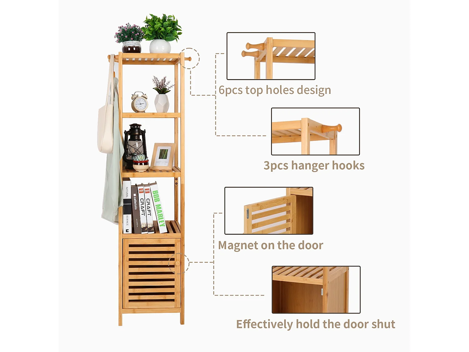 Meuble de rangement haute armoire de salle de bain meuble colonne avec 3 étagères et 1 porte présentoir placard 33.8x33x140cm