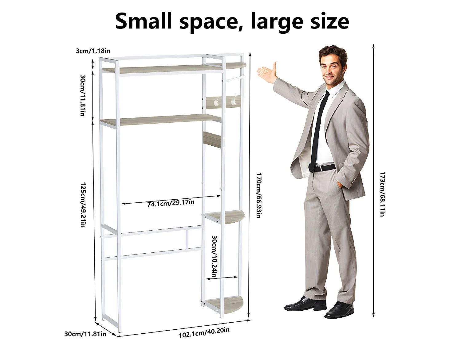 Meuble de rangement au-dessus de toilette étagère de toilettes salle de bain 102x30x170cm 102.1x30x170