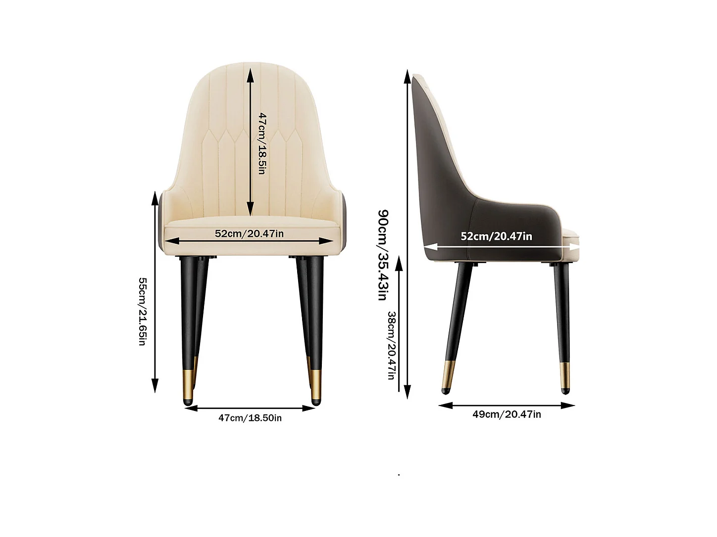 Lot de 2 Chaises de Salle à Manger Moderne Fauteuil Scandinave Chaise de Cuisine Confortable en Cuir 45.5x45x82cm - Crème Blanc