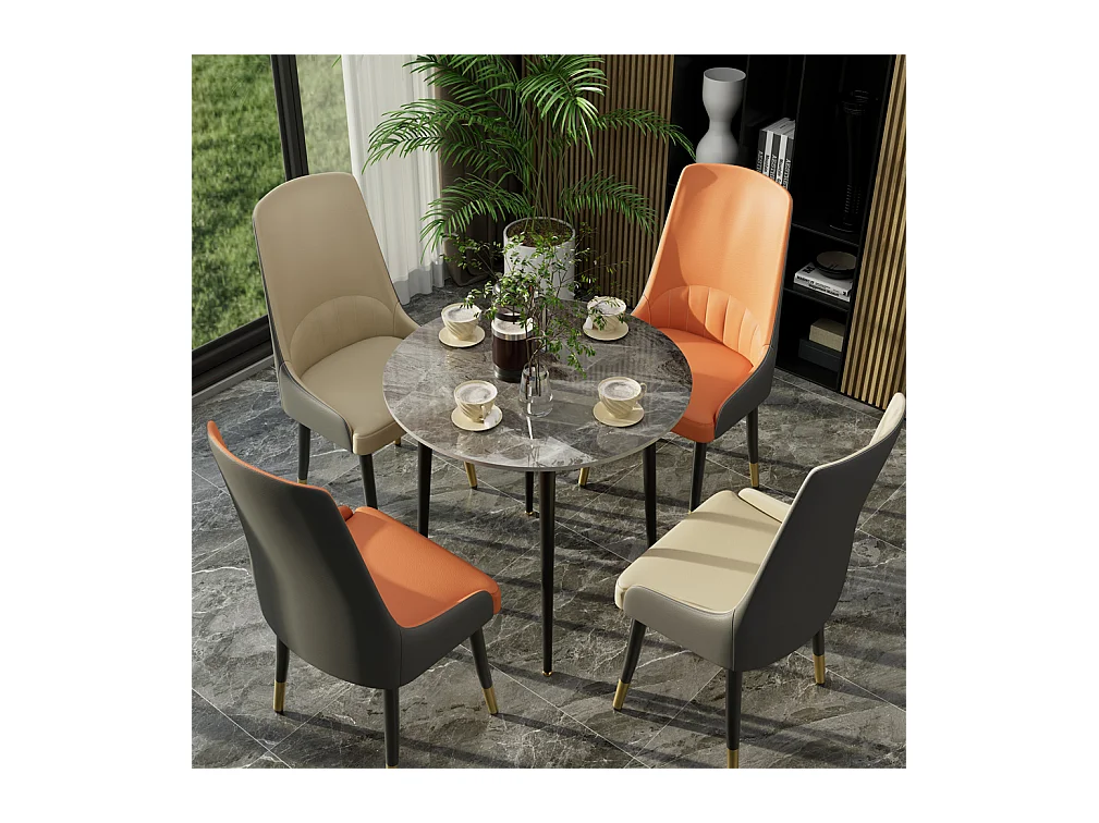 Lot de 2 Chaises de Salle à Manger Moderne Fauteuil Scandinave Chaise de Cuisine Confortable en Cuir 45.5x45x82cm - Crème Blanc