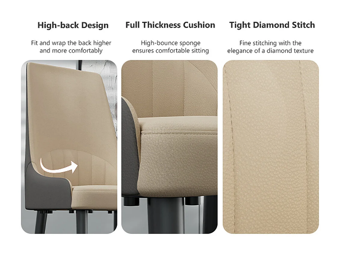 Lot de 2 Chaises de Salle à Manger Moderne Fauteuil Scandinave Chaise de Cuisine Confortable en Cuir 45.5x45x82cm - Crème Blanc