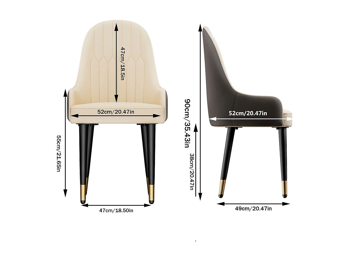 Lot de 2 Chaises de Salle à Manger Moderne Fauteuil Scandinave Chaise de Cuisine Confortable en Cuir 45.5x45x82cm - Crème Blanc