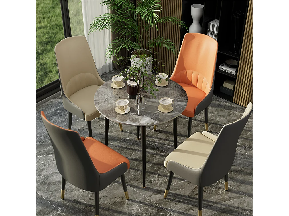 Lot de 2 Chaises de Salle à Manger Moderne Fauteuil Scandinave Chaise de Cuisine Confortable en Cuir 45.5x45x82cm - Crème Blanc