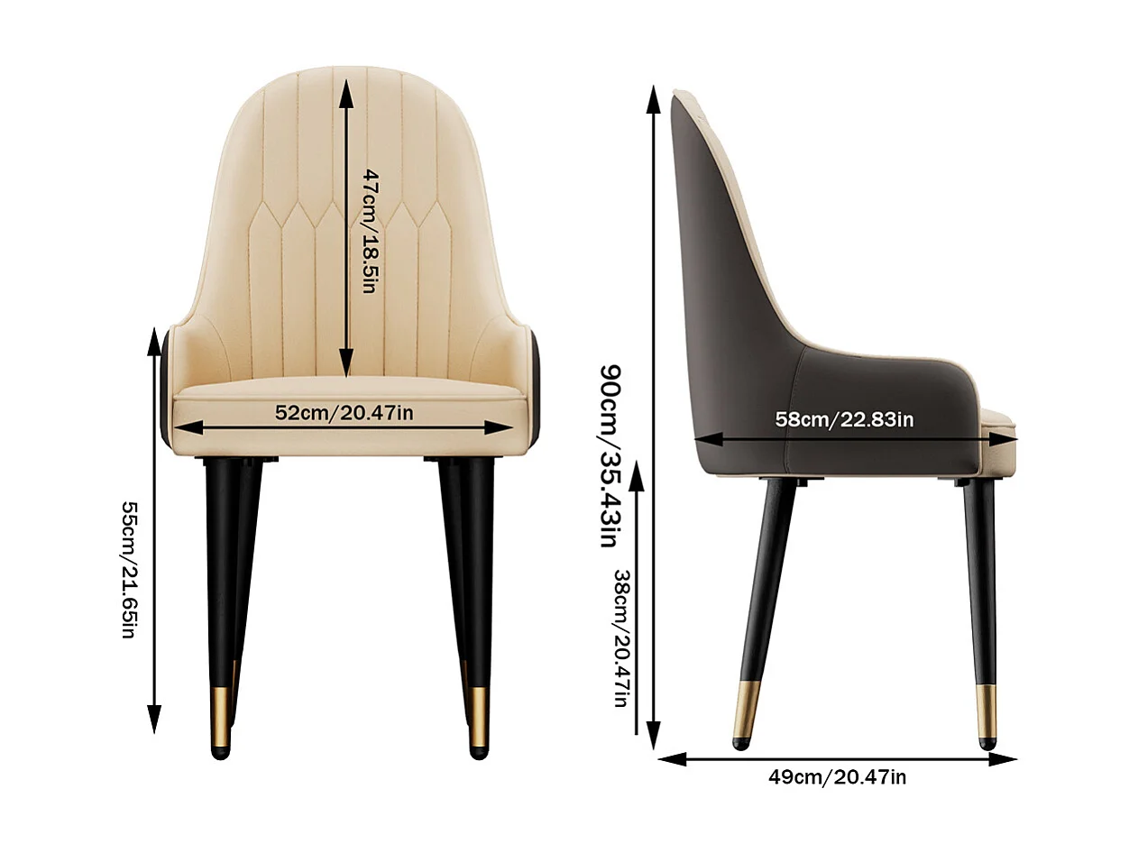 Chaises de Salle à Manger Lot de 2 Chaise de Cuisine Confortable Fauteuil de Table à Manger en Cuir 52x49x90cm