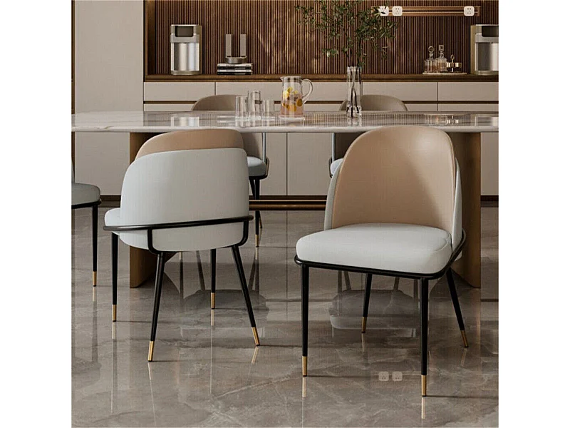 Set di 2 sedie da pranzo FATIVO - Microfibra effetto pelle - Gambe in metallo - Grigio