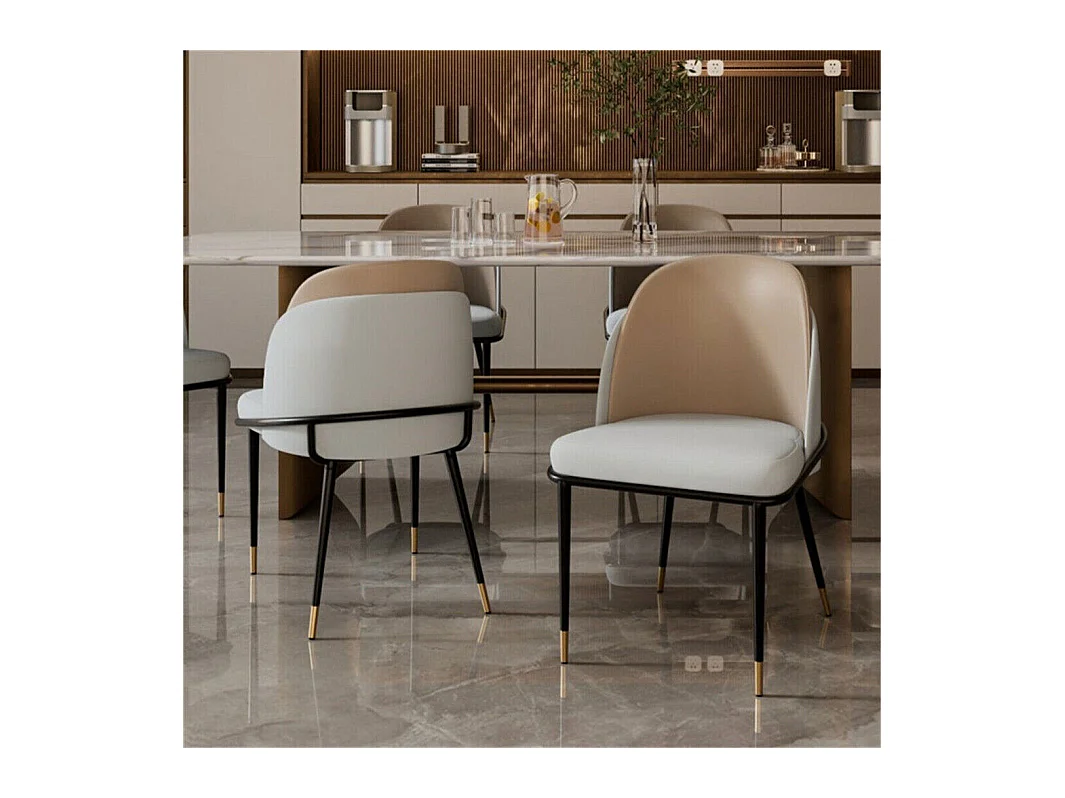 Lot de 2 chaises de salle à manger FATIVO - Microfibre aspect cuir - Pieds en métal - Gris
