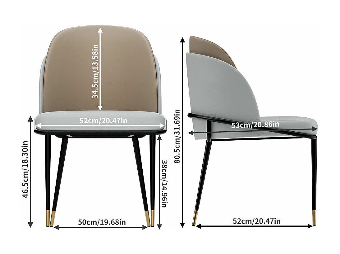 Lot de 2 chaises de salle à manger FATIVO - Microfibre aspect cuir - Pieds en métal - Gris