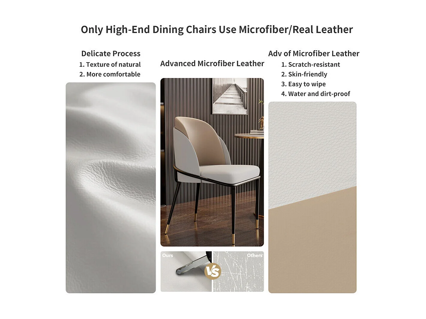 Lot de 2 chaises de salle à manger FATIVO - Microfibre aspect cuir - Pieds en métal - Gris