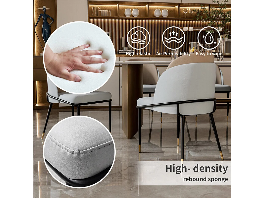 Lot de 2 chaises de salle à manger FATIVO - Microfibre aspect cuir - Pieds en métal - Gris