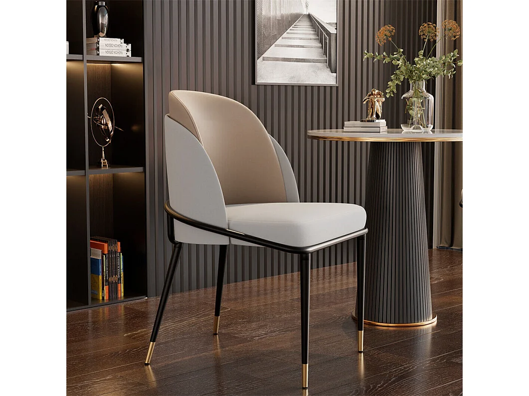 Lot de 2 chaises de salle à manger FATIVO - Microfibre aspect cuir - Pieds en métal - Gris