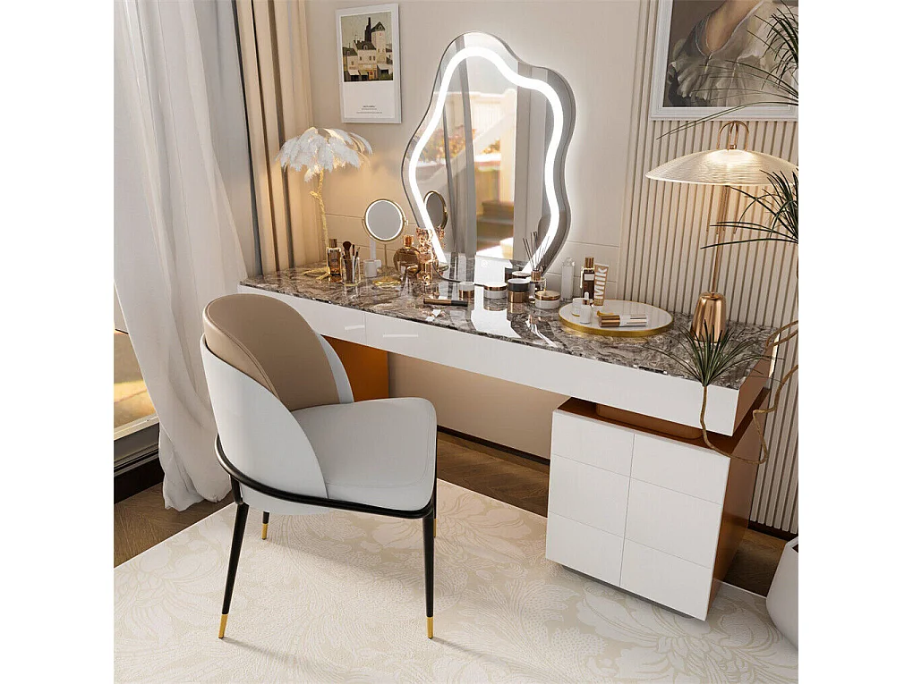 Lot de 2 chaises de salle à manger FATIVO - Microfibre aspect cuir - Pieds en métal - Gris