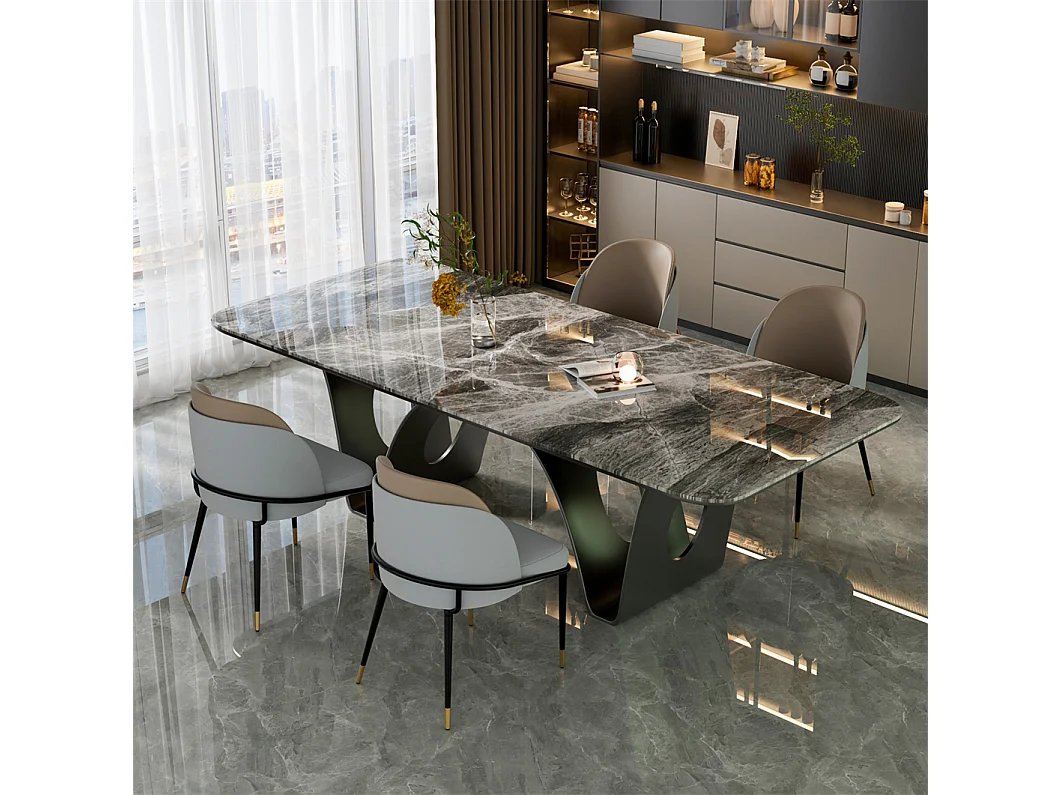 Lot de 2 chaises de salle à manger FATIVO - Microfibre aspect cuir - Pieds en métal - Gris