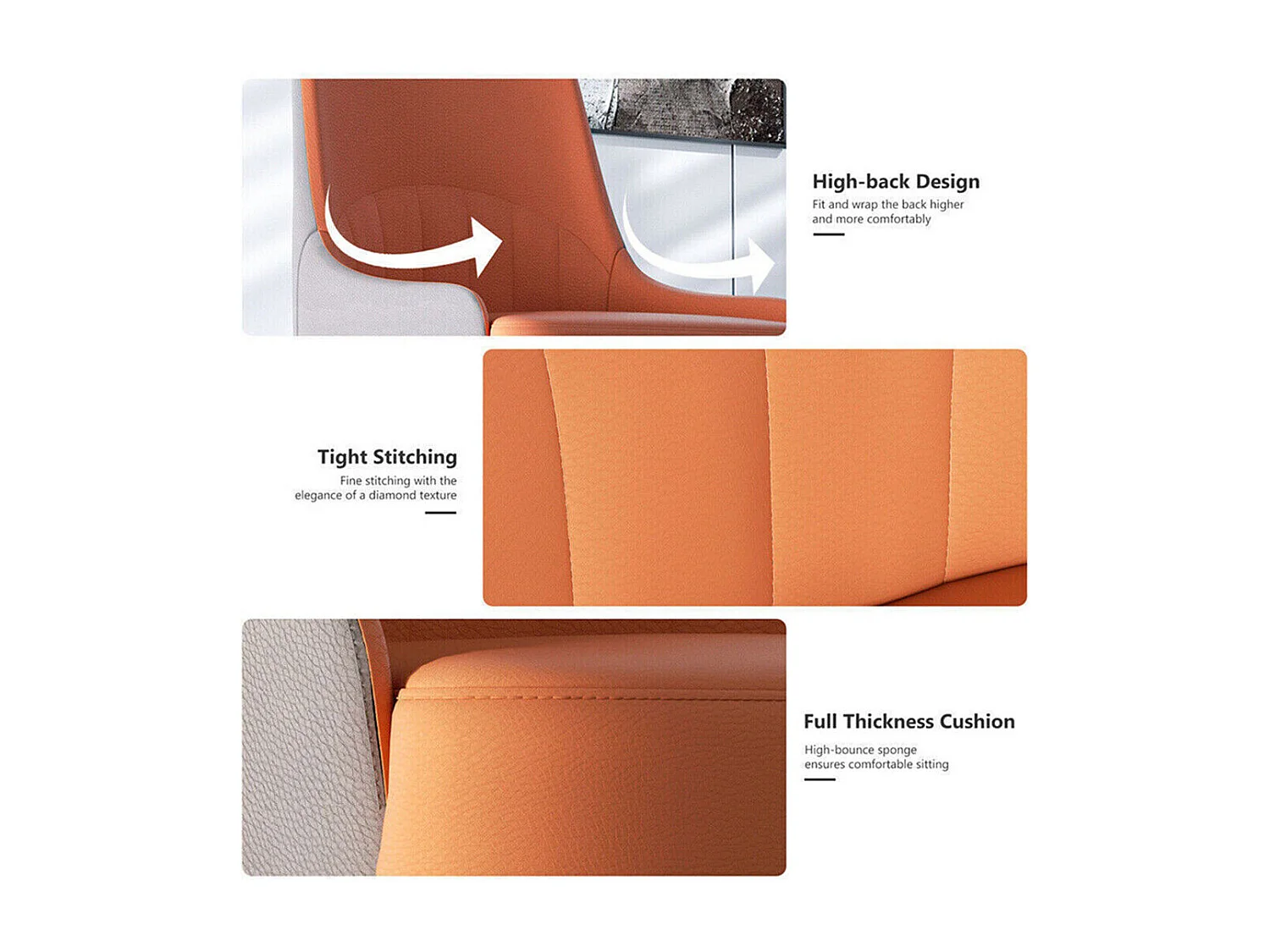 Juego de 2 sillas de comedor modernas sillón escandinavo silla de cocina cómoda en cuero 45.5x45x82cm - Naranja