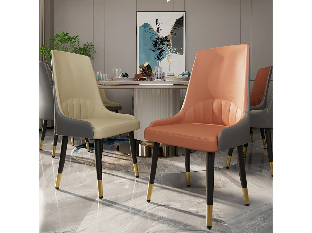 Juego de 2 sillas de comedor modernas sillón escandinavo silla de cocina cómoda en cuero 45.5x45x82cm - Naranja