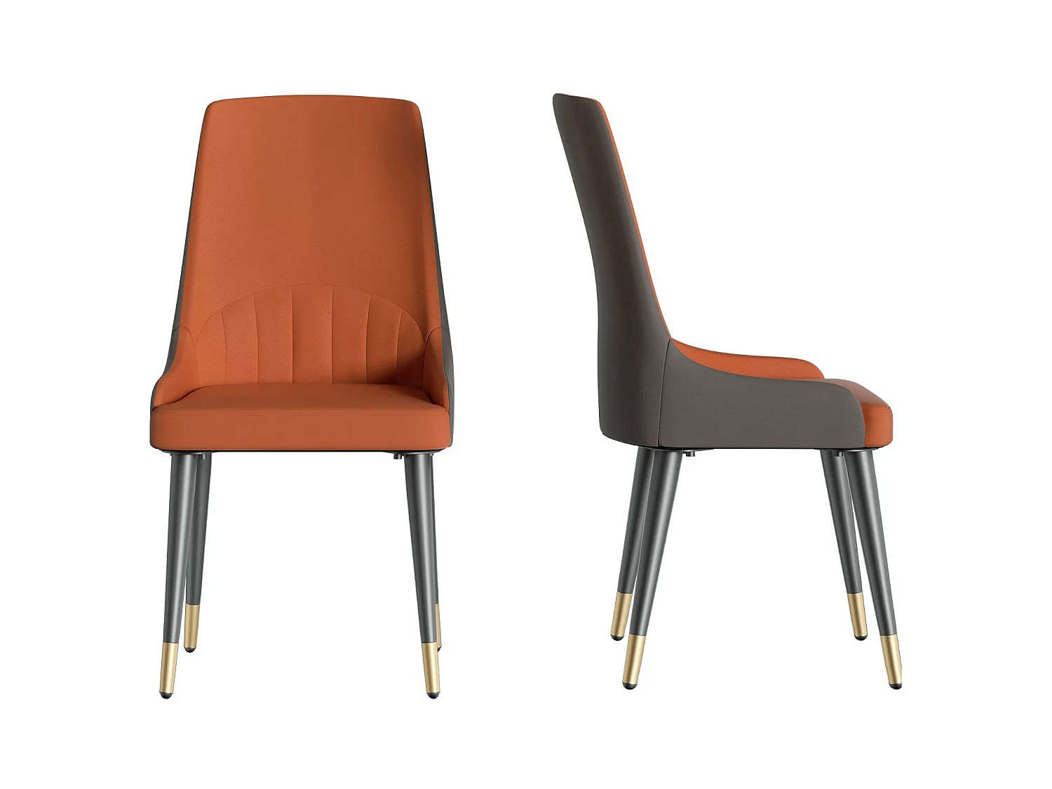 Lot de 2 Chaises de Salle à Manger Moderne Fauteuil Scandinave Chaise de Cuisine Confortable en Cuir 45.5x45x82cm - Orange