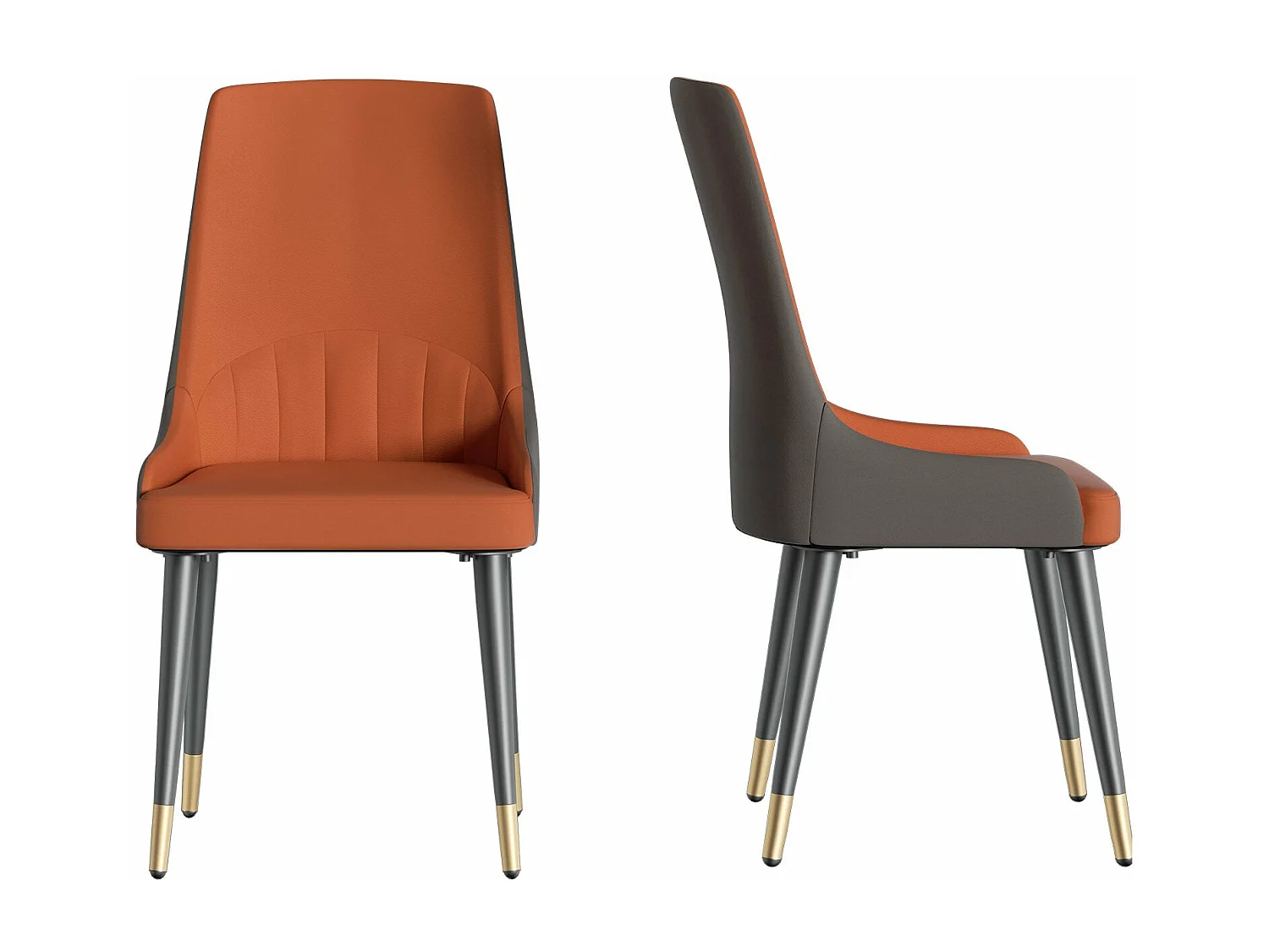 Lot de 2 Chaises de Salle à Manger Moderne Fauteuil Scandinave Chaise de Cuisine Confortable en Cuir 45.5x45x82cm - Orange