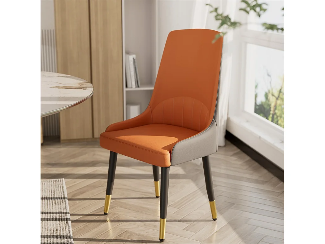 Lot de 2 Chaises de Salle à Manger Moderne Fauteuil Scandinave Chaise de Cuisine Confortable en Cuir 45.5x45x82cm - Orange