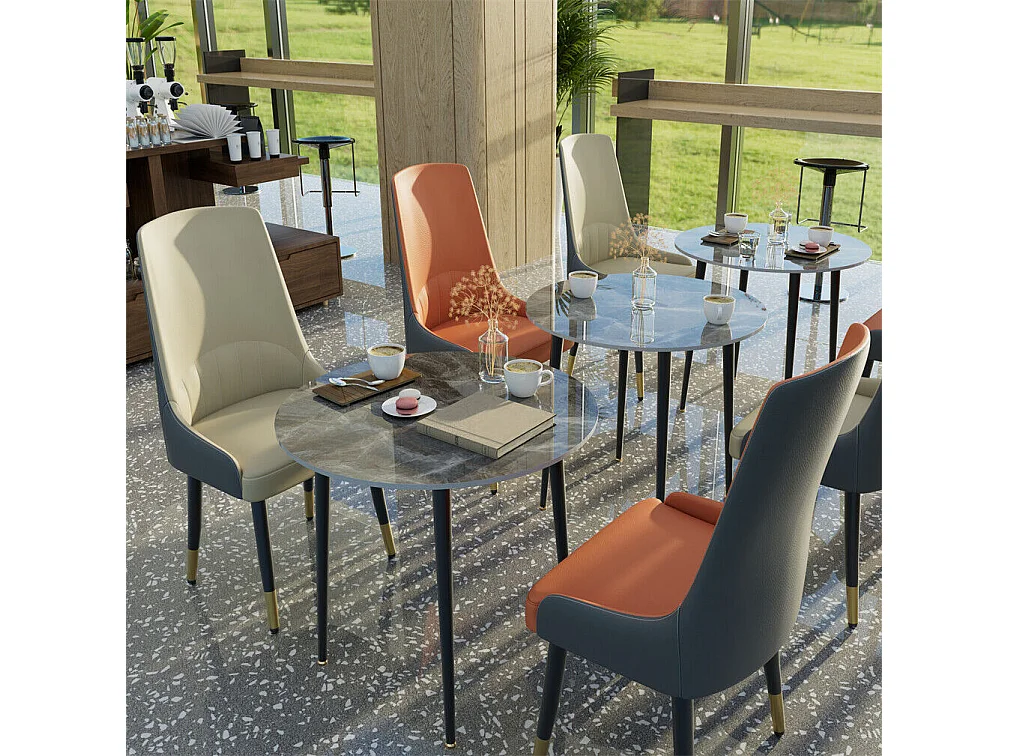 Lot de 2 Chaises de Salle à Manger Moderne Fauteuil Scandinave Chaise de Cuisine Confortable en Cuir 45.5x45x82cm - Orange