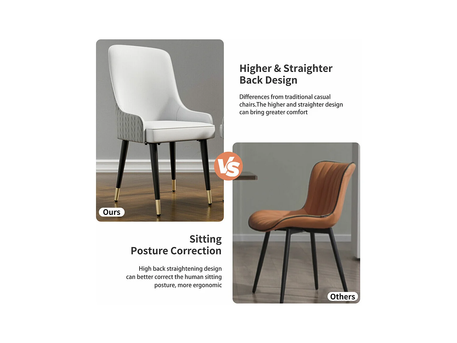 Lot de 2 Chaises Salle à Manger Chaise de Cuisine en Cuir,Capacité de Charge 150kg, 43.5x43.5x90cm