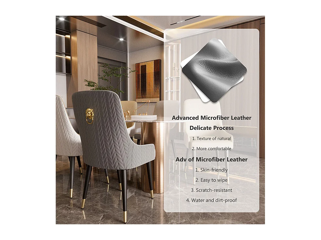 Lot de 2 Chaises Salle à Manger Chaise de Cuisine en Cuir,Capacité de Charge 150kg, 43.5x43.5x90cm