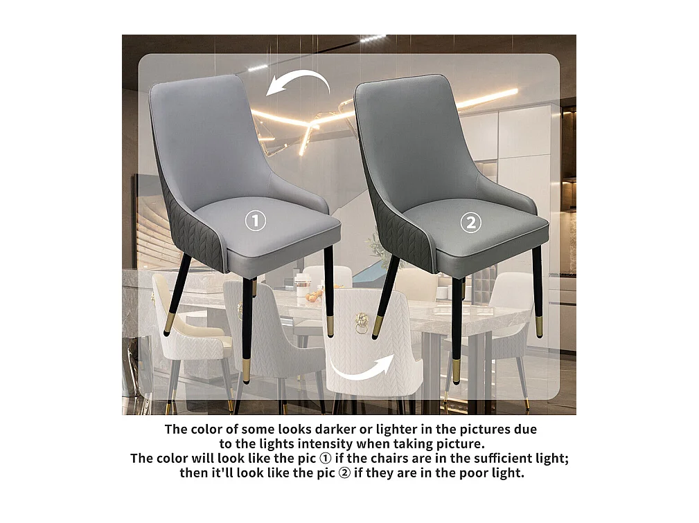 Lot de 2 Chaises Salle à Manger Chaise de Cuisine en Cuir,Capacité de Charge 150kg, 43.5x43.5x90cm