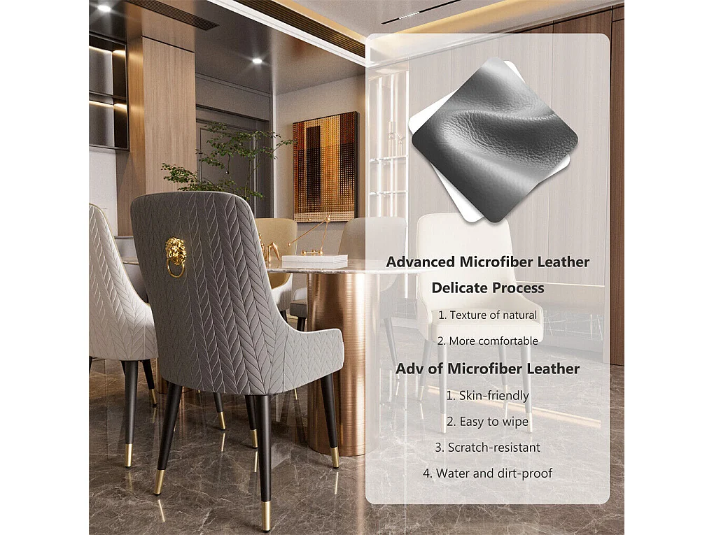 Juego de 2 Sillas de Comedor, Silla de Cocina de Cuero, Capacidad de Carga 150kg, 43.5x43.5x90cm