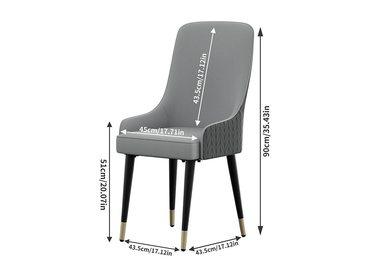 Lot de 2 Chaises Salle à Manger Chaise de Cuisine en Cuir,Capacité de Charge 150kg, 43.5x43.5x90cm