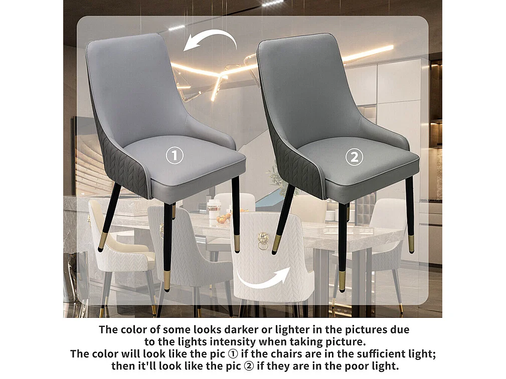 Lot de 2 Chaises Salle à Manger Chaise de Cuisine en Cuir,Capacité de Charge 150kg, 43.5x43.5x90cm