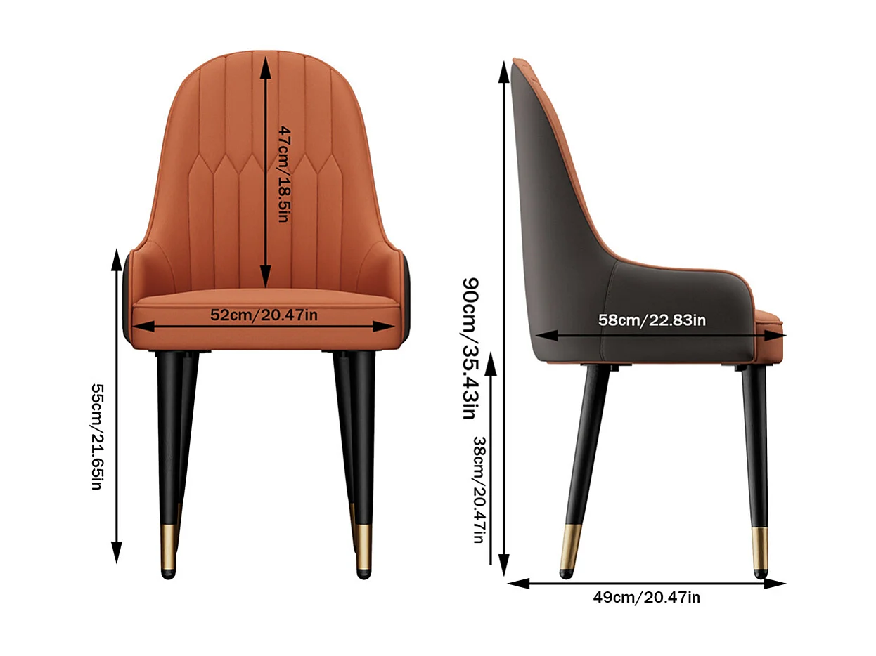 Sillas de comedor juego de 2 sillas de cocina cómodas sillones de mesa de comedor en cuero 52x49x90cm - Naranja