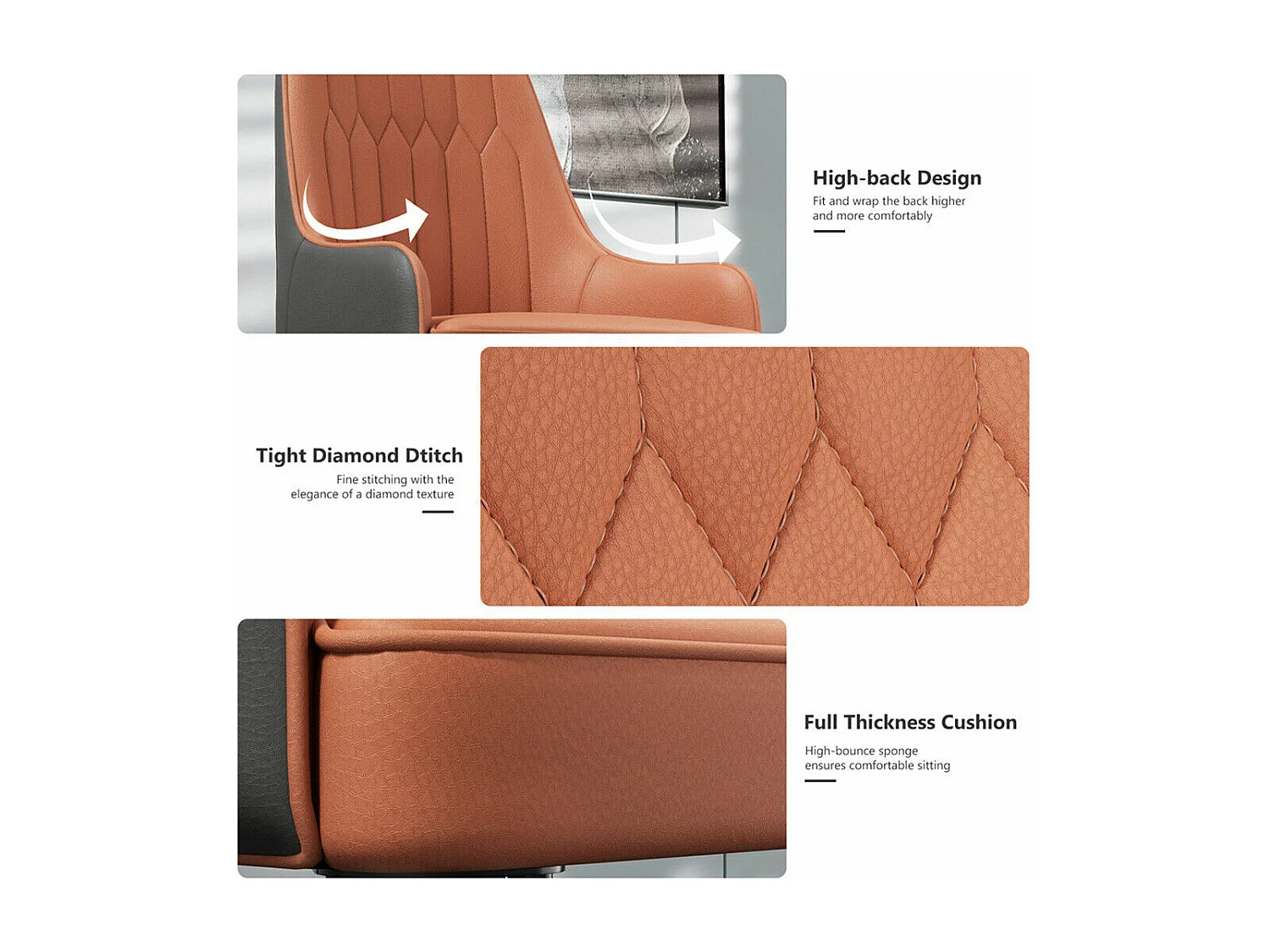 Sillas de comedor juego de 2 sillas de cocina cómodas sillones de mesa de comedor en cuero 52x49x90cm - Naranja