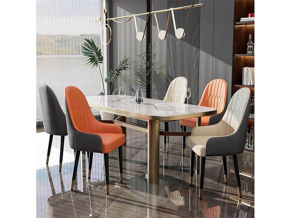 Chaises de Salle à Manger Lot de 2 Chaise de Cuisine Confortable Fauteuil de Table à Manger en Cuir 52x49x90cm - Orange