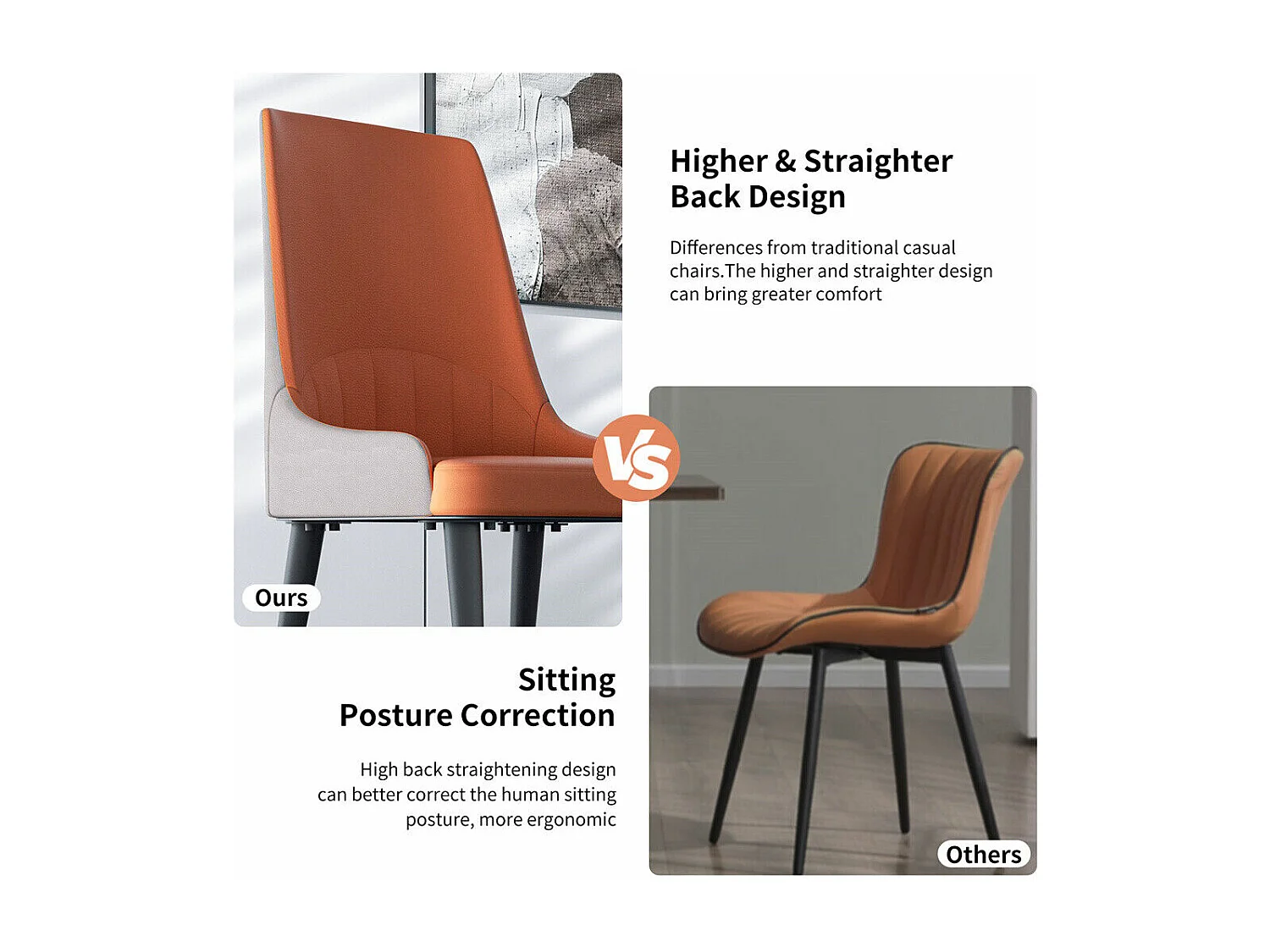 Chaises de Salle à Manger Lot de 2 Chaise de Cuisine Confortable Fauteuil de Table à Manger en Cuir 52x49x90cm - Orange