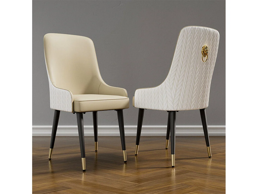 Set di 2 sedie da pranzo beige da cucina in pelle, capacità di carico 150 kg, 43.5x43.5x90cm